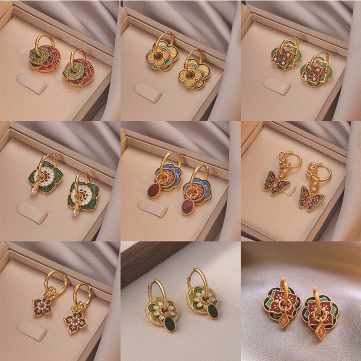 Ethnic Fashion Way - Orecchini etnici cinesi in smalto colorato