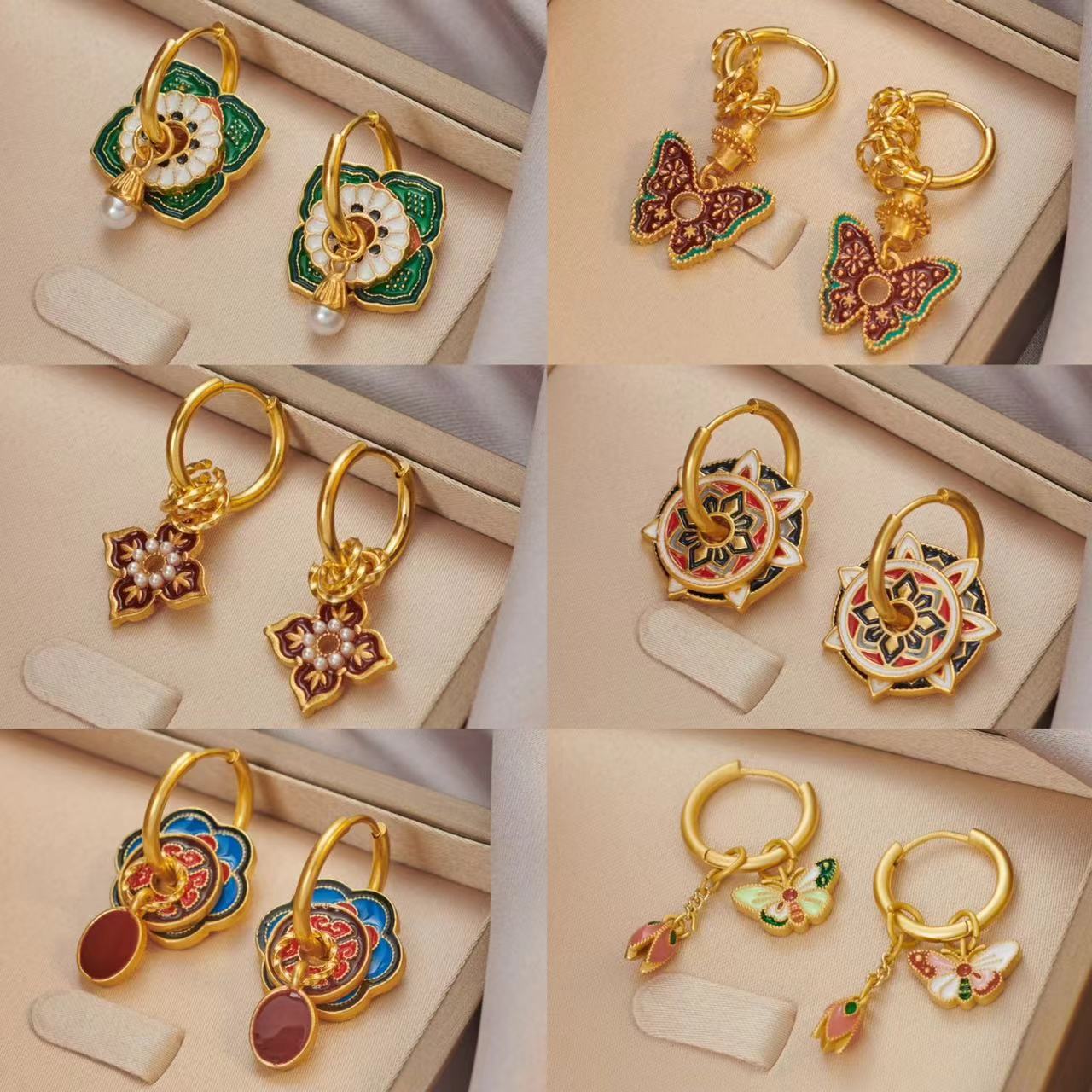 Ethnic Fashion Way - Orecchini vintage cinesi in smalto colorato