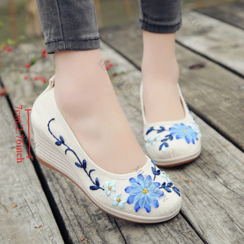 The Ethnic Fashion - Scarpe con Zeppa Ricamate da Donna,